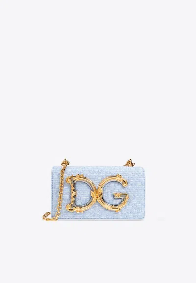 Dolce & Gabbana Dg Girls Bouclé Shoulder Bag In Light Blue
