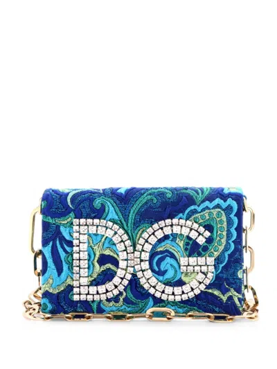 Pre-owned Dolce & Gabbana Dg Girls Flap Bag Metallic Fabric Small Shoulder Bag In Blue
