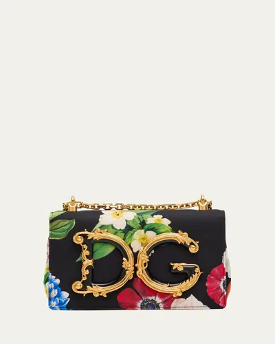 Dolce & Gabbana Dg Girls Floral Flap Chain Crossbody Bag In Black