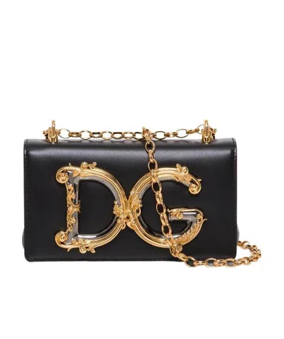 Dolce & Gabbana Dg Girls Leather Shoulder Bag In Black