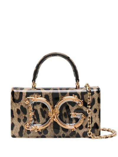 Dolce & Gabbana Dg Girls Leopard-print Crossbody Handbag In Brown Patent Leather