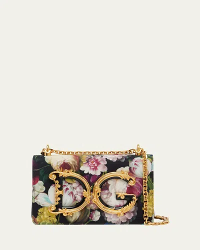 Dolce & Gabbana Dg Girls Medium Floral-print Shoulder Bag In Fiore_notturno_f_ner