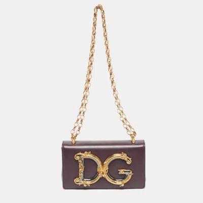 Pre-owned Dolce & Gabbana Dg Girls Red Leather Phone Bag In Burgundy