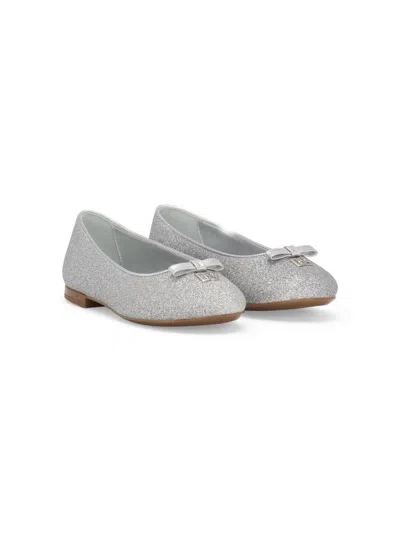 Dolce & Gabbana Kids' Dg Glitter Ballerina Shoes In Silver