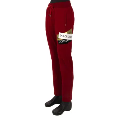 Pre-owned Dolce & Gabbana Dg Gold Black Logo Patch Cotton Jogging Pants Red