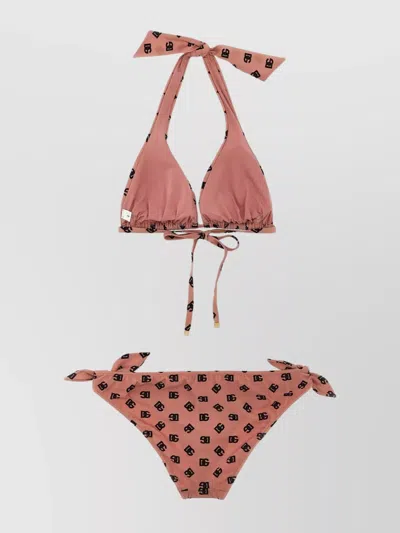 Dolce & Gabbana 'dg' Halterneck Triangle Top Bikini With Adjustable Straps In Brown