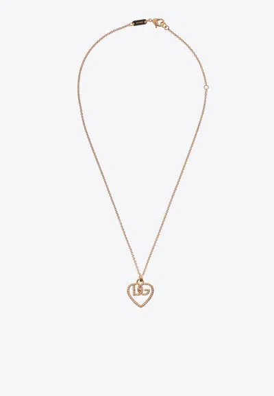 Dolce & Gabbana Dg Heart Rhinestone Embellished Necklace In Gold