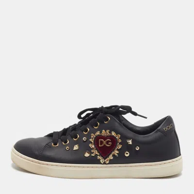 Pre-owned Dolce & Gabbana Dg Heart Size 35 Black Leather Low Top Sneakers