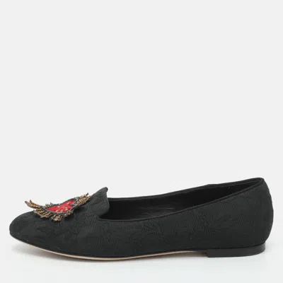 Pre-owned Dolce & Gabbana Dg Heart Size 37 Black Jacquard Loafers