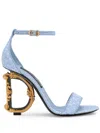 Dolce & Gabbana Bouclé Fabric Sandals With Baroque Dg Detail In Blue