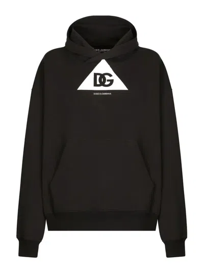 Dolce & Gabbana Logo-print Cotton Hoodie In Black