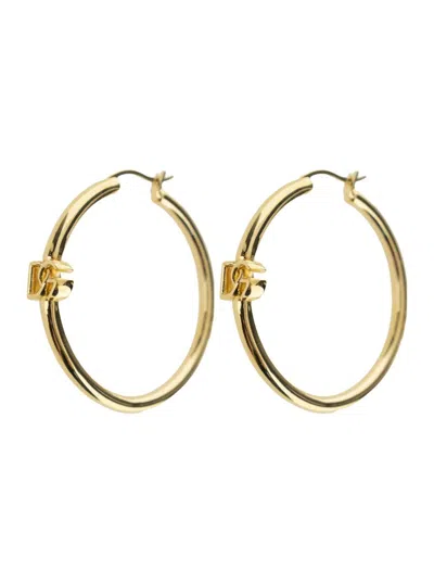 Dolce & Gabbana Gold Colored Creole Earrings With Dg Logo In Brass Woman In Grey