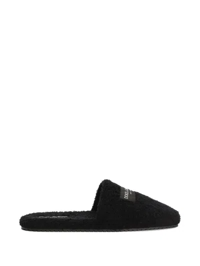 Dolce & Gabbana Dg Hotel Terry Slippers In Black