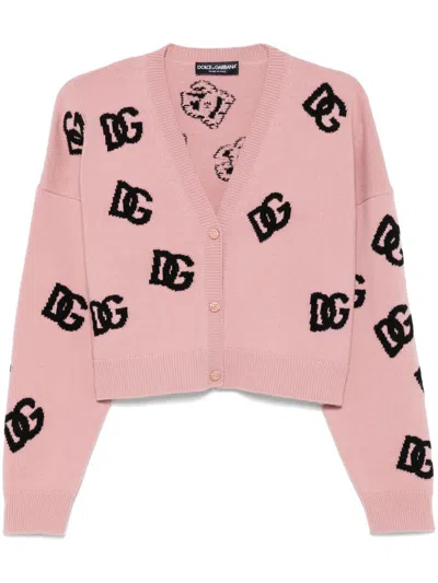 DOLCE & GABBANA PINK DG-INTARSIA CARDIGAN