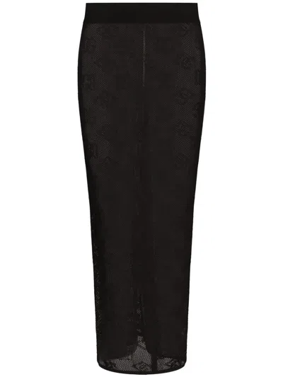 Dolce & Gabbana Black Net Stitch Pencil Skirt In Multi