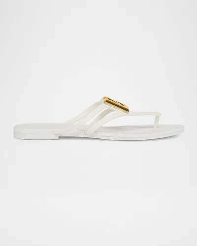 Dolce & Gabbana Women White Thong Sandals With Logo Plaque On The Front In Rubber Woman