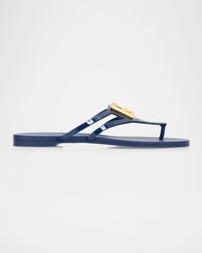 Dolce & Gabbana Dg Jelly Flat Thong Sandals In Blue