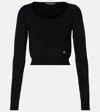 Dolce & Gabbana Black Ribbed Mini Cropped Top In Black