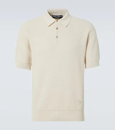 Dolce & Gabbana Dg Knitted Cotton Polo Shirt In Beige