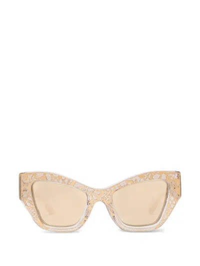 Dolce & Gabbana Dg Lace Pattern Cat-eye Sunglasses In Neutral