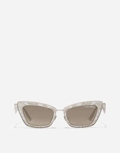 Dolce & Gabbana Dg Lace Sunglasses In White Gold Plated