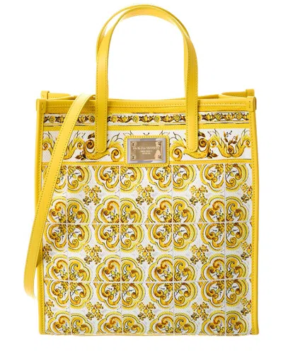 Dolce & Gabbana Majolica-print Canvas Tote Bag In Yellow