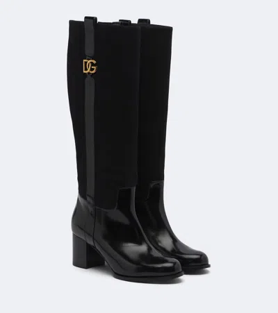 Dolce & Gabbana Dg Leather And Suede Knee-high Boots In Black