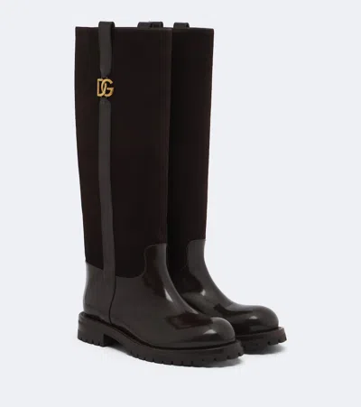 Dolce & Gabbana Dg Leather And Suede Knee-high Boots In Brown
