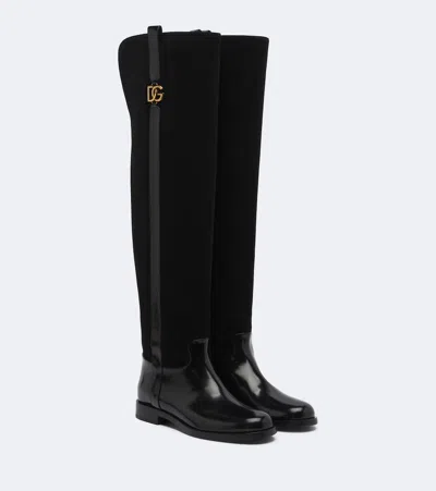 Dolce & Gabbana Dg Leather And Suede Over-the-knee Boots In Black