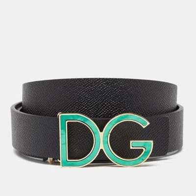 Pre-owned Dolce & Gabbana Dg Leather Belt 100 Cm In Black