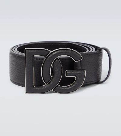 Dolce & Gabbana Black Leather Belt For Men With Metal Logo Clasp