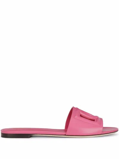 Dolce & Gabbana Dg Leather Flat Sandals In Pink