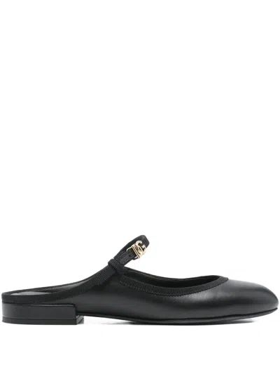 Pre-owned Dolce & Gabbana Dg Leather Mules In Black