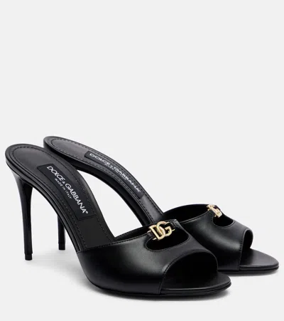 Dolce & Gabbana Dg Leather Mules In Black