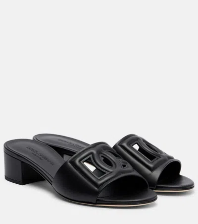 Dolce & Gabbana Dg Leather Mules In Black