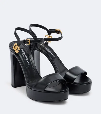 Dolce & Gabbana Dg Leather Platform Sandals In Black