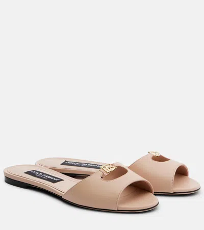 Dolce & Gabbana Dg Leather Slides In Multi