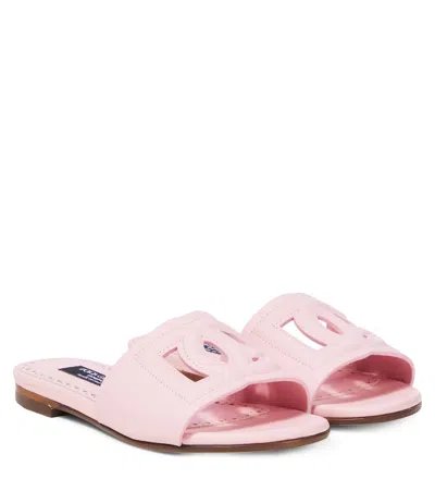 Dolce & Gabbana Kids' Dg Leather Slides In Pink