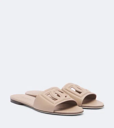 Dolce & Gabbana Dg Leather Slides In Pink