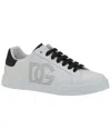 Dolce & Gabbana Portofino' White Low Top Sneakers With Perforated Logo In Leather In White