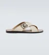 Dolce & Gabbana Dg Leather-trimmed Canvas Slides In Neutral