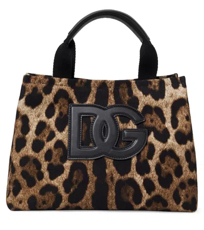 Dolce & Gabbana Kids' Dg Leather-trimmed Leopard-print Canvas Tote Bag In Brown