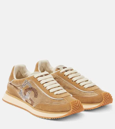 DOLCE & GABBANA DG LEATHER-TRIMMED SNEAKERS