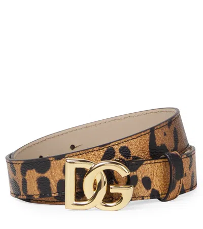 Dolce & Gabbana Kids' Dg Leopard-print Belt In Brown