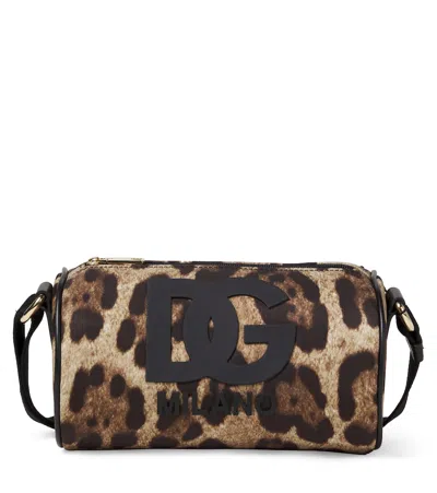 Dolce & Gabbana Kids' Dg Leopard-print Canvas Crossbody Bag In Brown