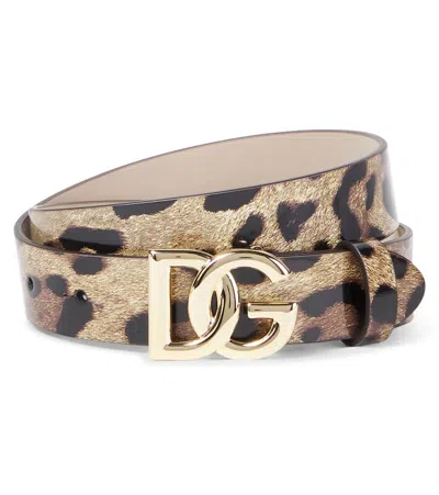 Dolce & Gabbana Kids' Dg Leopard-print Leather Belt In Brown