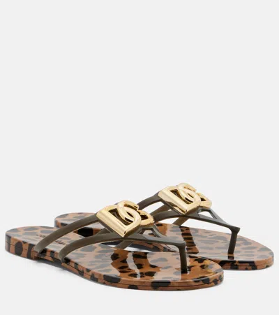 Dolce & Gabbana Dg Crossed Logo Tpu Sandals With Light Gold-plated Detail In Animal Print