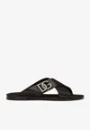 Dolce & Gabbana Black Sandals With Criss Cross Bands And Logo Detail In Leather Man In Black