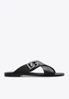 Dolce & Gabbana Black Sandals With Criss Cross Bands And Logo Detail In Leather Man In Black
