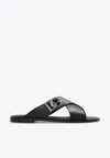 Dolce & Gabbana Black Sandals With Criss Cross Bands And Logo Detail In Leather Man In Brown